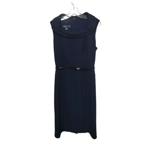 2756)Donna Ricco Solid Navy Sleeveless Belted Cocktail Dress Size 10